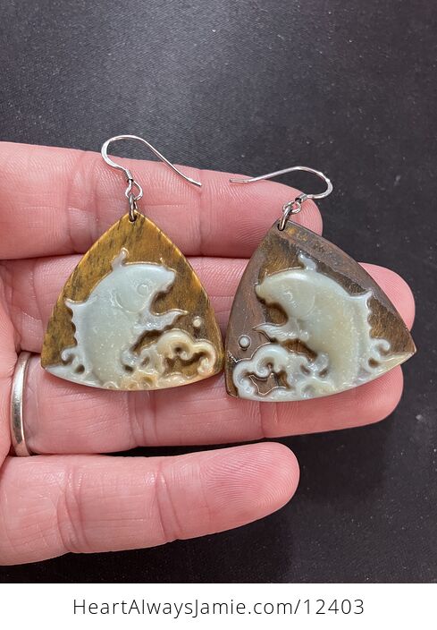 Amazonite and Tigers Eye Koi Carp Pisces Fish Earrings Jewelry - #BIU8UEYn8p8-1