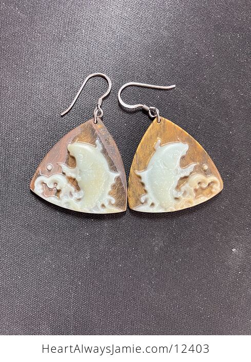 Amazonite and Tigers Eye Koi Carp Pisces Fish Earrings Jewelry - #BIU8UEYn8p8-2