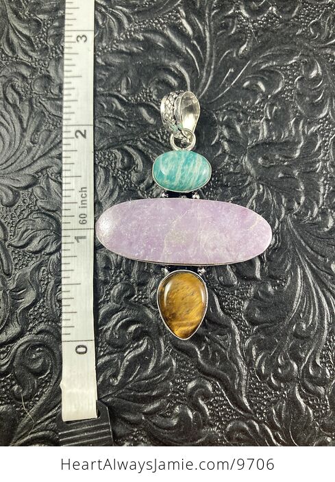 Amazonite Lepidolite and Tigers Eye Crystal Combo Stone Jewelry Pendant - #PvD1zwWD2WA-4