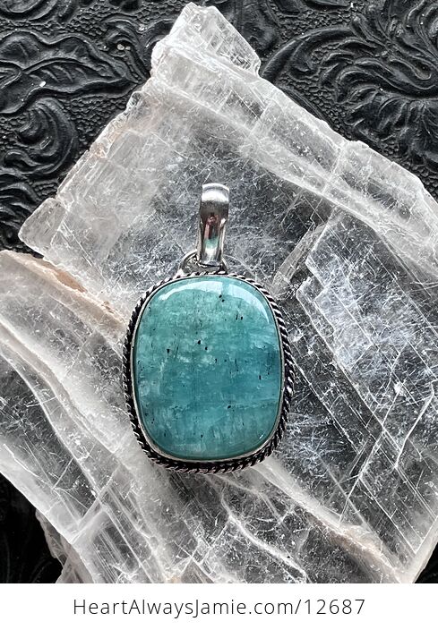 Amazonite with Black Tourmaline Inclusions Crystal Stone Jewelry Pendant - #ESdTleLykXw-5