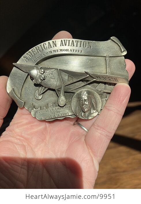 American Aviation Charles Lindbergh and the Spirit of St Louis New York to Paris 1986 Commemorative Arroyo Grande Buckle Co Belt Buckle - #XUvCyI7CBL8-6