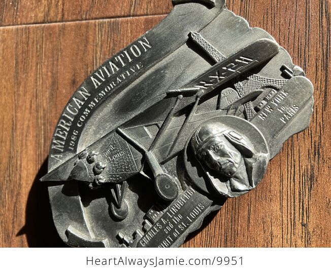 American Aviation Charles Lindbergh and the Spirit of St Louis New York to Paris 1986 Commemorative Arroyo Grande Buckle Co Belt Buckle - #XUvCyI7CBL8-7