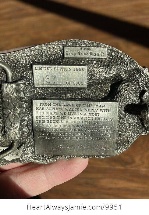 American Aviation Charles Lindbergh and the Spirit of St Louis New York to Paris 1986 Commemorative Arroyo Grande Buckle Co Belt Buckle - #XUvCyI7CBL8-2