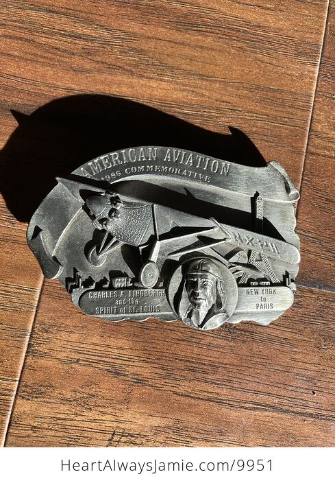 American Aviation Charles Lindbergh and the Spirit of St Louis New York to Paris 1986 Commemorative Arroyo Grande Buckle Co Belt Buckle - #XUvCyI7CBL8-1