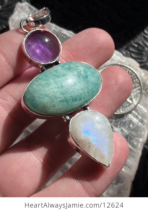 Amethyst Amazonite Rainbow Moonstone Crystal Gemstone Jewelry Pendant - #zNZIdoR5w5Y-7