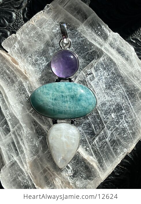 Amethyst Amazonite Rainbow Moonstone Crystal Gemstone Jewelry Pendant - #zNZIdoR5w5Y-1