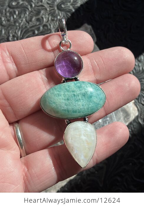 Amethyst Amazonite Rainbow Moonstone Crystal Gemstone Jewelry Pendant - #zNZIdoR5w5Y-2