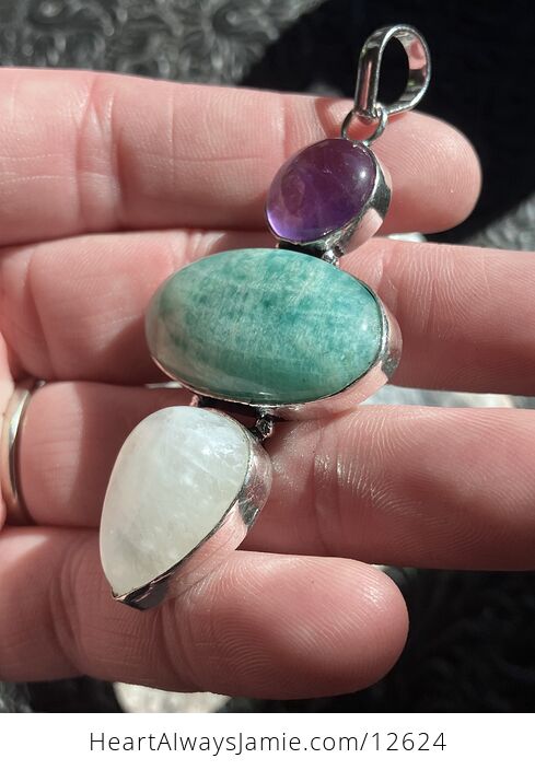 Amethyst Amazonite Rainbow Moonstone Crystal Gemstone Jewelry Pendant - #zNZIdoR5w5Y-4