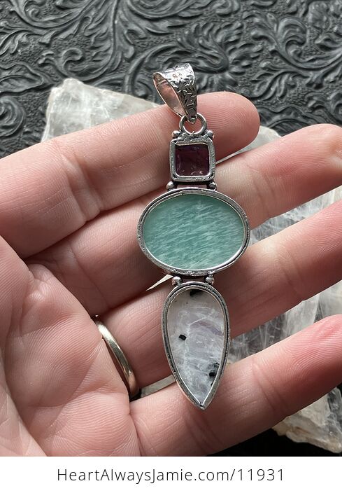 Amethyst Amazonite Rainbow Moonstone Crystal Gemstone Jewelry Pendant Discounted - #SG2UQhgS4fU-8