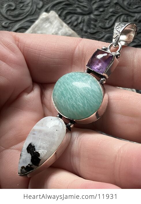 Amethyst Amazonite Rainbow Moonstone Crystal Gemstone Jewelry Pendant Discounted - #SG2UQhgS4fU-3