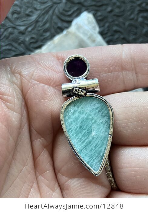 Amethyst and Amazonite Crystal Stone Jewelry Pendant - #GYTQEVxzZBw-4