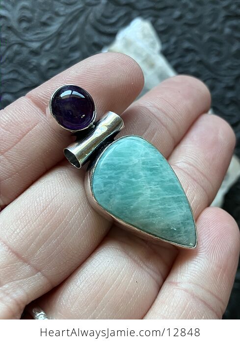 Amethyst and Amazonite Crystal Stone Jewelry Pendant - #GYTQEVxzZBw-3