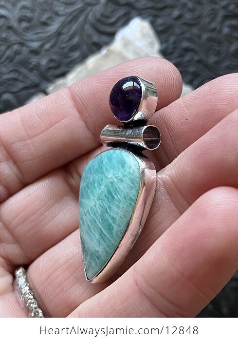 Amethyst and Amazonite Crystal Stone Jewelry Pendant - #GYTQEVxzZBw-2