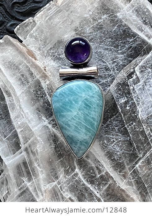 Amethyst and Amazonite Crystal Stone Jewelry Pendant - #GYTQEVxzZBw-5