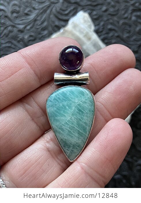 Amethyst and Amazonite Crystal Stone Jewelry Pendant - #GYTQEVxzZBw-1