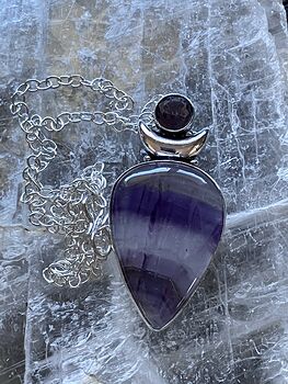 Amethyst and Banded Fluorite Witchy Mustic Lunar Crystal Stone Jewelry Pendant Necklace #fN4b62tzwrA