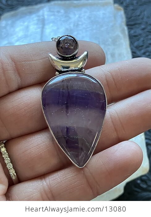 Amethyst and Banded Fluorite Witchy Mustic Lunar Crystal Stone Jewelry Pendant Necklace - #fN4b62tzwrA-2