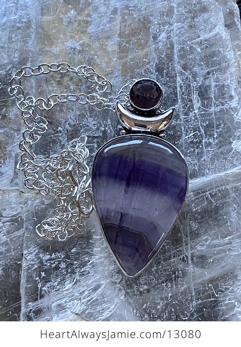 Amethyst and Banded Fluorite Witchy Mustic Lunar Crystal Stone Jewelry Pendant Necklace - #fN4b62tzwrA-1