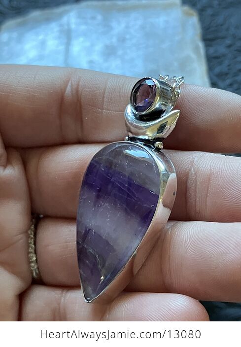 Amethyst and Banded Fluorite Witchy Mustic Lunar Crystal Stone Jewelry Pendant Necklace - #fN4b62tzwrA-4