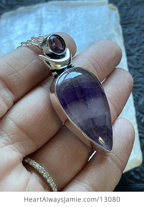 Amethyst and Banded Fluorite Witchy Mustic Lunar Crystal Stone Jewelry Pendant Necklace - #fN4b62tzwrA-3