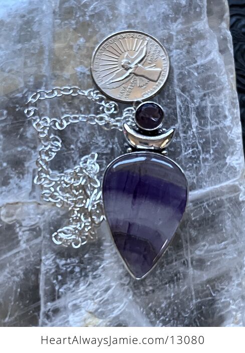 Amethyst and Banded Fluorite Witchy Mustic Lunar Crystal Stone Jewelry Pendant Necklace - #fN4b62tzwrA-7