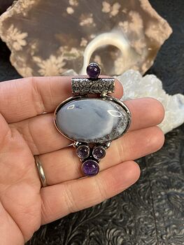 Amethyst and Common Blue Opal Crystal Stone Jewelry Pendant #PXHsV7r2Gfg