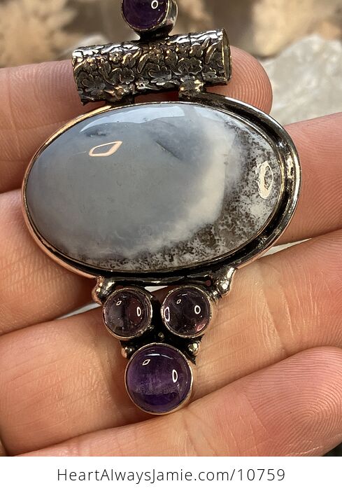 Amethyst and Common Blue Opal Crystal Stone Jewelry Pendant - #PXHsV7r2Gfg-3