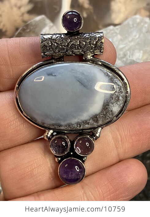 Amethyst and Common Blue Opal Crystal Stone Jewelry Pendant - #PXHsV7r2Gfg-5