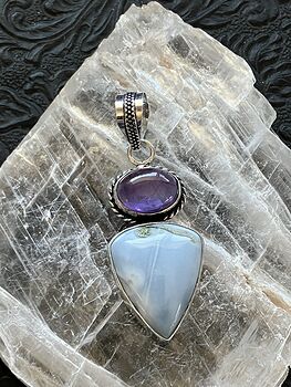 Amethyst and Common Mossy Blue Opal Crystal Stone Jewelry Pendant #AH5o9usPQVI