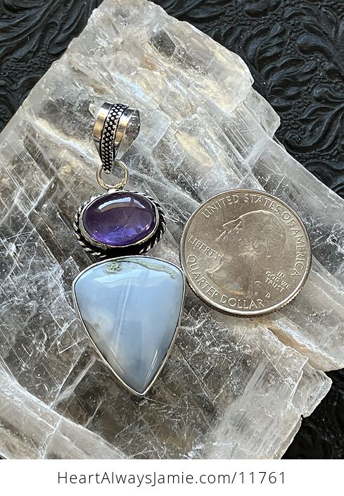 Amethyst and Common Mossy Blue Opal Crystal Stone Jewelry Pendant - #AH5o9usPQVI-6
