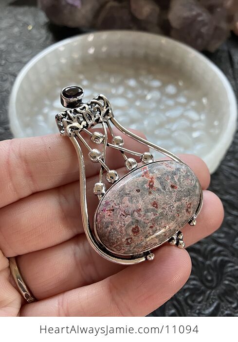 Amethyst and Jasper Gemstone Jewelry Crystal Fidget Pendant - #fDlW0dGtOo8-2