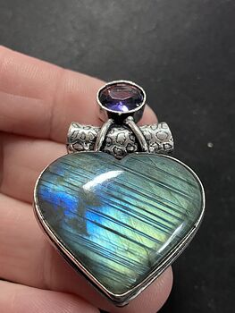Amethyst and Labradorite Heart Crystal Stone Jewelry Pendant #9cMh8YB7s6M