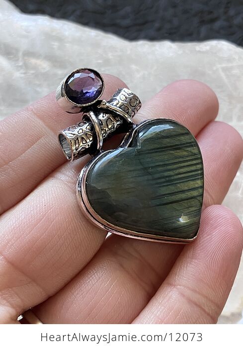 Amethyst and Labradorite Heart Crystal Stone Jewelry Pendant - #9cMh8YB7s6M-3