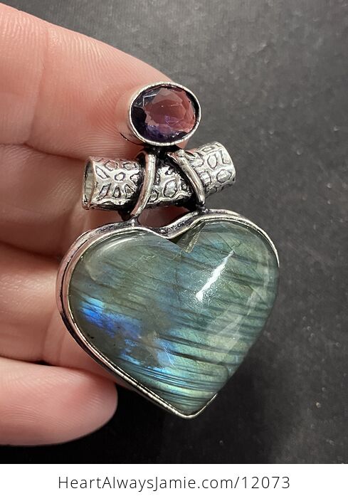 Amethyst and Labradorite Heart Crystal Stone Jewelry Pendant - #9cMh8YB7s6M-10