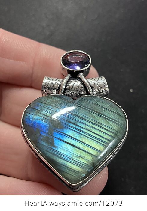 Amethyst and Labradorite Heart Crystal Stone Jewelry Pendant - #9cMh8YB7s6M-1