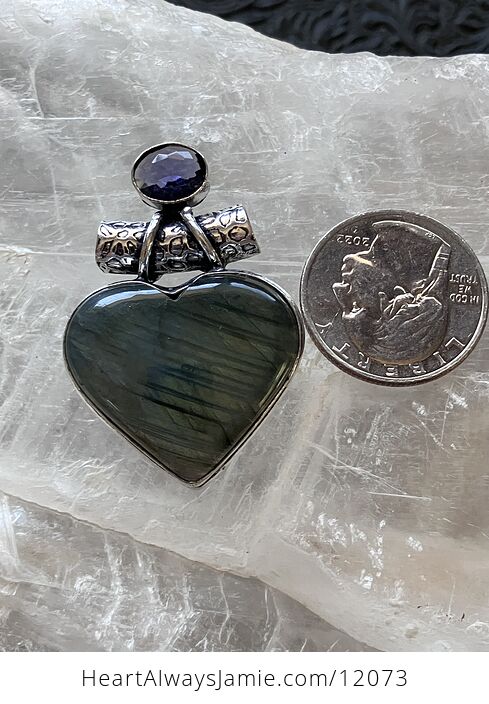 Amethyst and Labradorite Heart Crystal Stone Jewelry Pendant - #9cMh8YB7s6M-6