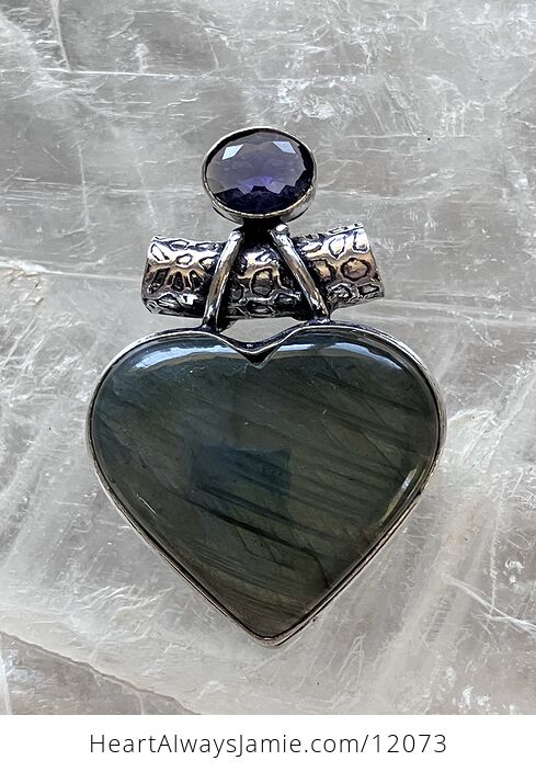 Amethyst and Labradorite Heart Crystal Stone Jewelry Pendant - #9cMh8YB7s6M-7