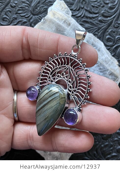 Amethyst and Labradorite Pendant Gemstone Crystal Jewelry - #wU0kWPK0FDY-2