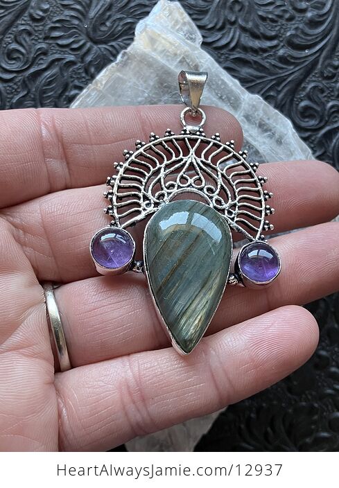 Amethyst and Labradorite Pendant Gemstone Crystal Jewelry - #wU0kWPK0FDY-3