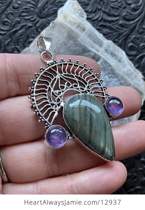 Amethyst and Labradorite Pendant Gemstone Crystal Jewelry - #wU0kWPK0FDY-4