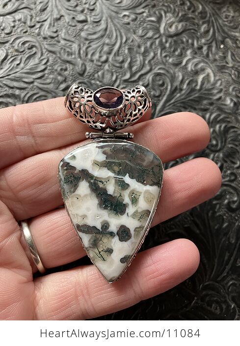 Amethyst and Moss Agate Stone Jewelry Crystal Pendant - #Yb96qaP8g70-2