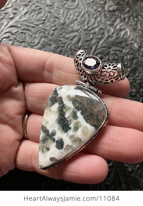 Amethyst and Moss Agate Stone Jewelry Crystal Pendant - #Yb96qaP8g70-3