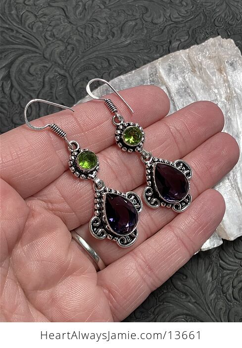 Amethyst and Peridot Heart Earrings Stone Crystal Jewelry - #oAgAy8b4BMs-2