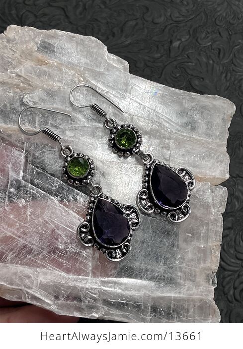 Amethyst and Peridot Heart Earrings Stone Crystal Jewelry - #oAgAy8b4BMs-4