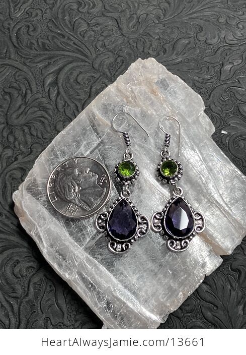 Amethyst and Peridot Heart Earrings Stone Crystal Jewelry - #oAgAy8b4BMs-5