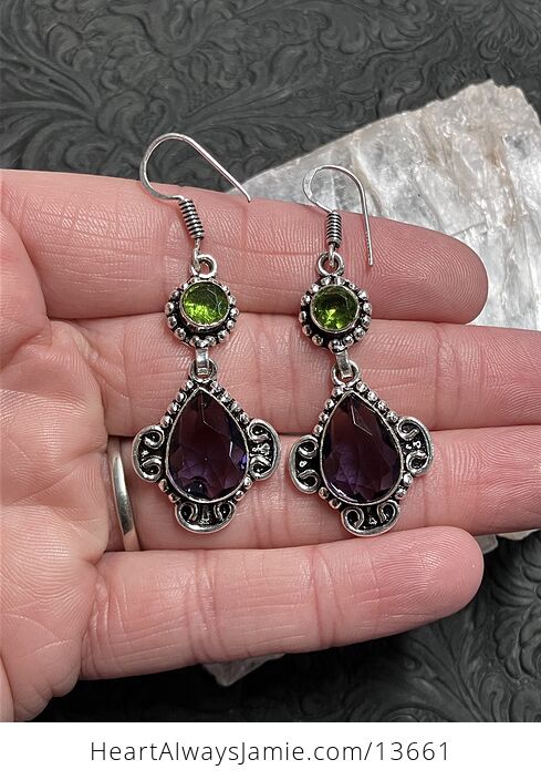 Amethyst and Peridot Heart Earrings Stone Crystal Jewelry - #oAgAy8b4BMs-1