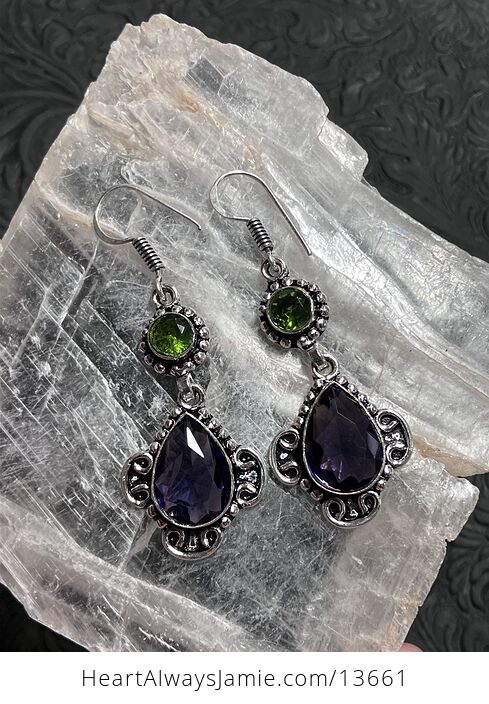 Amethyst and Peridot Heart Earrings Stone Crystal Jewelry - #oAgAy8b4BMs-3