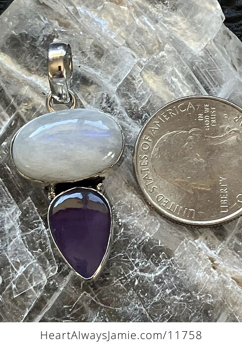 Amethyst and Rainbow Moonstone Gemstone Crystal Jewelry Pendant - #mpV9ViJpVzI-6