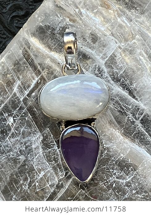 Amethyst and Rainbow Moonstone Gemstone Crystal Jewelry Pendant - #mpV9ViJpVzI-5