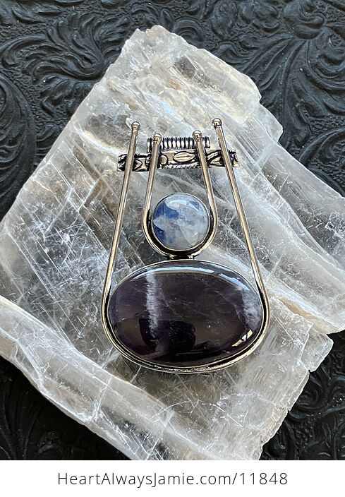 Amethyst and Rainbow Moonstone Gemstone Crystal Jewelry Pendant - #nKVTE6n3ZOo-1